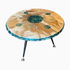 Mid-Century Modern Hand-Painted Wood and Brass Italian Coffee Table by Atelier Fornasetti, 1960s