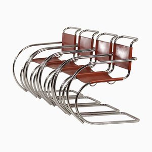 Leather Tubular MR20 Chairs by Mies Van Der Rohe for Fasem, 1980s, Set of 4