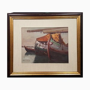 Bruno Croatto, Ships, Original Oil on Canvas, 1938, Framed
