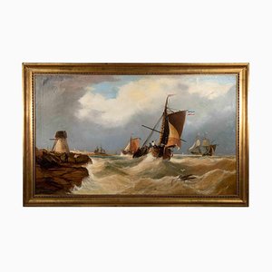 Desconocido, mar tempestuoso, óleo sobre lienzo, mediados del siglo XIX, enmarcado
