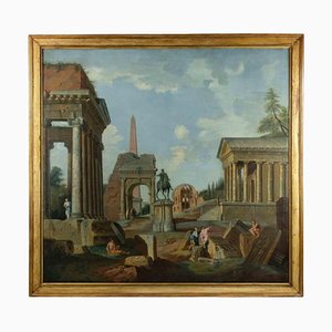 Francis Harding, Ruines Romaines, Huile sur Toile Originale, 17ème Siècle