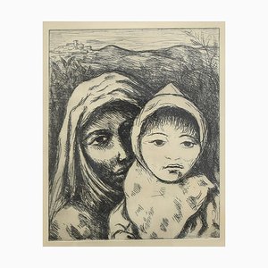 Inconnu, Mère et Enfant, Gravure à l'Eau-Forte, Milieu du 20ème Siècle