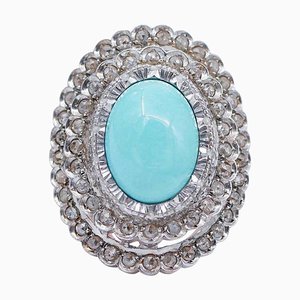 Roségold und Silber Ring mit Türkis und Diamanten, 1960er