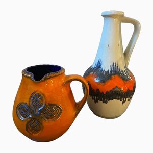 Brocche Fat Lava Mid-Century in ceramica di Scheurich, Germania, anni '70, set di 2