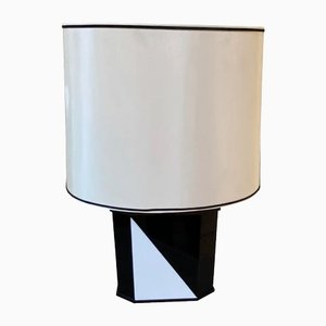 Lámpara de mesa italiana de vidrio acrílico blanco y negro