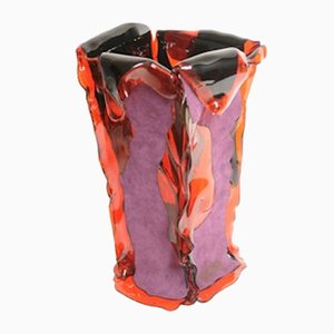 Bromelia Vase in Clear Red and Purple Leather by Fernando & Humberto Campana for Corsi Design Factory