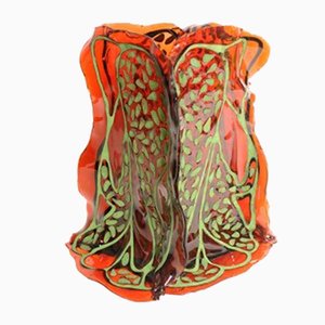 Olodum Vase aus klarem dunkelrubinrotem und hellgrünem Leder von Fernando & Humberto Campana für Corsi Design Factory