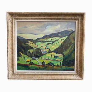 Henri Vincent Gilliard, Mountain Landscape, 1950, Oil on Pavatex