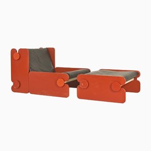 Sessel mit Fußhocker von Fratelli Reguitti, Italien, 1960er, 2er Set