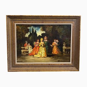 After Adolphe Monticelli, Garden with Figures, 1800s, Oil