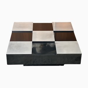 Square Lacquered and Brushed Steel Coffee Table by Mario Sabot, 1970s