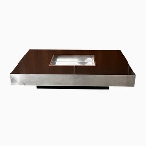 Coffee Table in Chestnut Lacquered Wood and Aluminum by Mario Sabot, 1970s