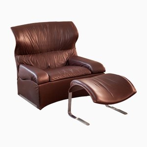 Set of Lounge Chair and Ottoman by Giovanni Offredi for Saporiti, Italy, 1970s