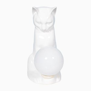 Porcelain Cat Table Lamp, 1970s