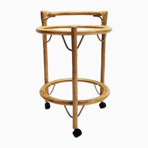 Rattan and Glass Serving Cart, 1970s