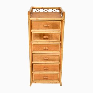 Vintage Bamboo and Rattan Tallboy Chest of Drawers from Angraves, 1970s