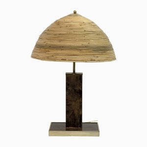 Lampe de Bureau Mid-Century en Laiton et Bambou par Aldo Tura, Italie, 1960s