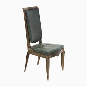 Vintage Wood and Green Leather Chairs by Jules Leleu, 1930s, Set of 4