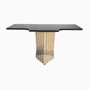 Italian Travertine and Black Marble Console Table attributed to Cattelan Italia, 1970s