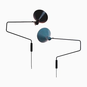 Black and Blue Metal Paperclip Elbow Wall Lamps by J. J. M. Hoogervorst for Anvia, 1950s, Set of 2