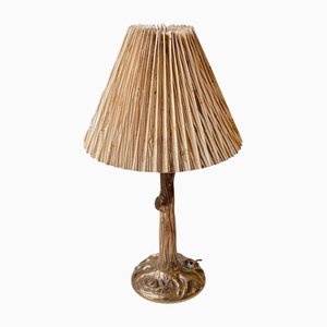 Italian Tree Trunk Table Lamp in Bronze and Grass, 1940s