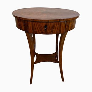 Oval Biedermeier Side Table with Drawer in Walnut Veneer, South Germany, 1820s