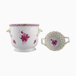 Herend Chinese Bouquet Raspberry Champagne Cooler and Small Bowl, Set of 2