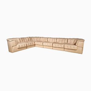 Cream Leather Patchwork DS-11 Sectional Sofa from de Sede, 1970s, Set of 7