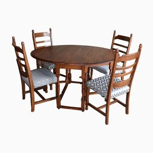 Antique Oak Dining Table and Chairs, Set of 5
