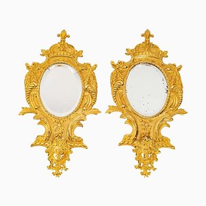 Small 19th Century Gilded Bronze Wall Mirrors, Set of 2