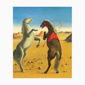 Aldo Pagliacci, Bizarre Horses, óleo sobre lienzo original, 1973
