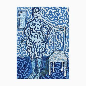 Fabrizio Garriba, Bleu en Bleu, Tempera Originale sur Papier, 1966