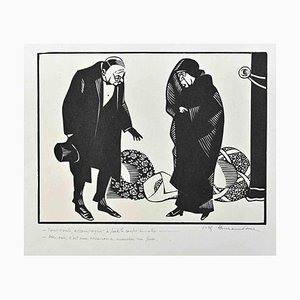 Hermann Paul, The Widow, Original China Ink Drawing, Early 20th Century