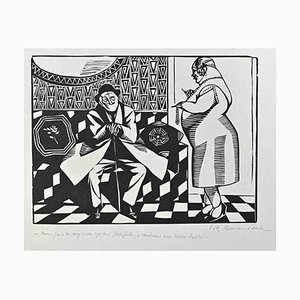 Hermann Paul, The Wait, Original China Ink Drawing, Early 20th Century