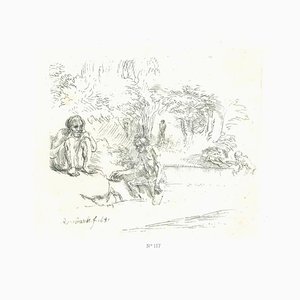 After Rembrandt, The Bathers, Etching, 19th Century