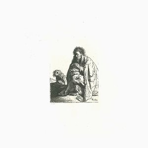 Nach Rembrandt, Sitzender Bettler und sein Hund, Radierung, 19. Jh