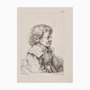 Francesco Novelli d'après Rembrandt, Portrait, Gravure à l'Eau-Forte, 19ème Siècle
