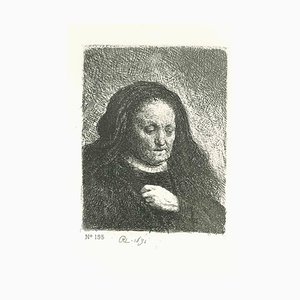 Nach Rembrandt, Die Mutter des Künstlers mit der Hand, Radierung, 19. Jh