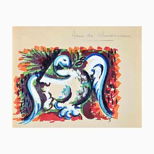 Claude Clero, Composition, Tempera Originale sur Papier, 1970s