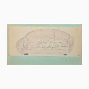 Suzie Bernardeau, Sleeping, Original Drawing in Pencil, Mid 20th Century