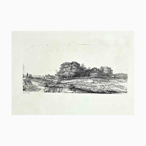 After Rembrandt, Cottages and a Hay Barn, Etching, 19th Century