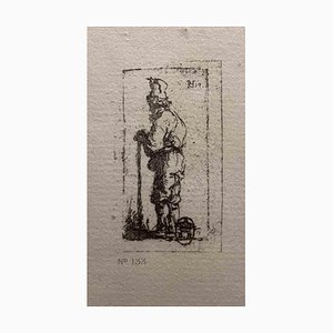 After Rembrandt, Beggar Leaning on a Stick Facing Left, Etching, 19th Century
