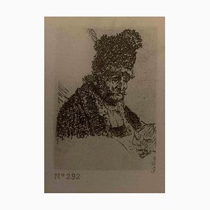 Nach Rembrandt, Kopf eines Mannes mit traditionellem Hut, Radierung, 19. Jh