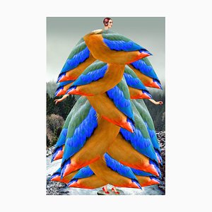 Johanna Goodman, Lámina No. 92: Collage abstracto con vida silvestre, peces y pájaros, década de 2020