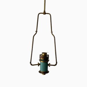 Italian Exceptional Brass & Turquois Green Pendant Lamp in style of Stilnovo, 1950s