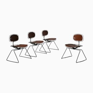 Metal and Saddle Leather Beaubourg Chairs, France, 1970s, Set of 4