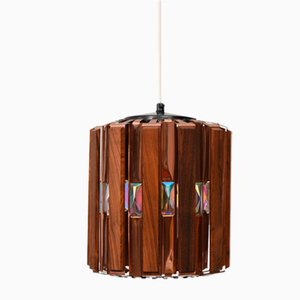 Rosewood & Copper Ceiling Lamp by Werner Schou, 1970s