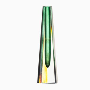 Green and Yellow Glass Conical Vase by Pavel Hlava, 1960s
