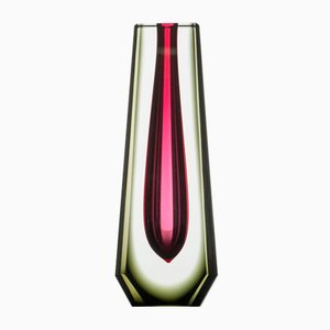 Vase en Verre Vert et Rouge par Pavel Hlava, 1970s