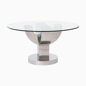 Mid-Century Italian Cactus Shaped Dining Table in Stainless Steel, Wood & Glass, 1970s